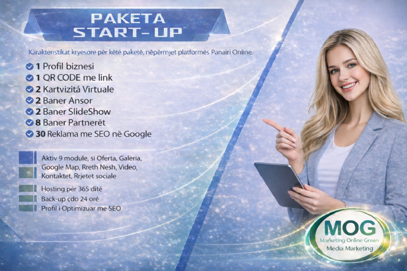 Paketa START UP me 30 reklama, Faqe interneti per START UP, Faqe Interneti e-Commerce per START UP, dyqan online e Shop, Web faqe per START UP, START UP per te rinjte, rritje klientesh online, vizibilitet online biznes, reklamim strategjik